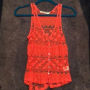 orange crochet button tank